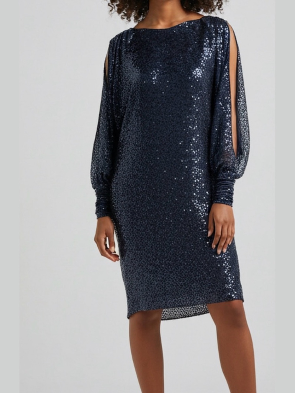 Ralph Lauren EVENING Sheath Dress Sz 2 Navy Blue Sequins Cocktail